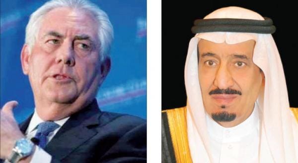 شاہ سلمان ٹیلرسن کے ہمراہ خطے کی صورت حال اور مربوط کوششوں کا جائزہ لے رہے ہیں